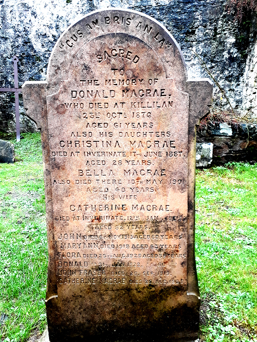 Photo of headstones/Donald MacRae d1876 hdstn Clachan Duich Old_Tina